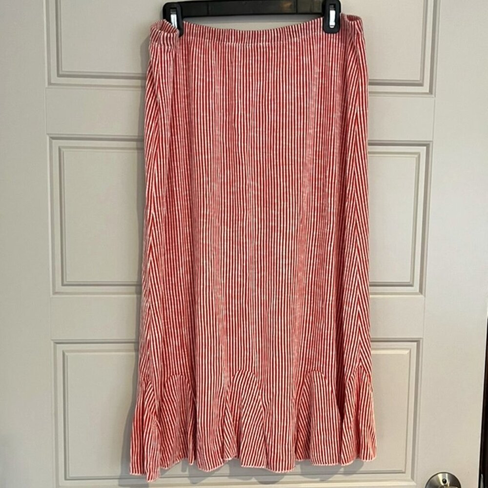 A-Line Amana Striped Skirt Ruffled Mermaid Hemline Red White Candy Striped Skirt